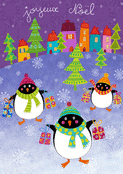Pingouins joyeux sous la neige de No&euml;l